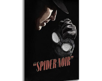 Spider-Noir Holding Mask Noir Style Painting On Canvas Wall Art Poster Picture Print Living Room Walls Decor Home Posters