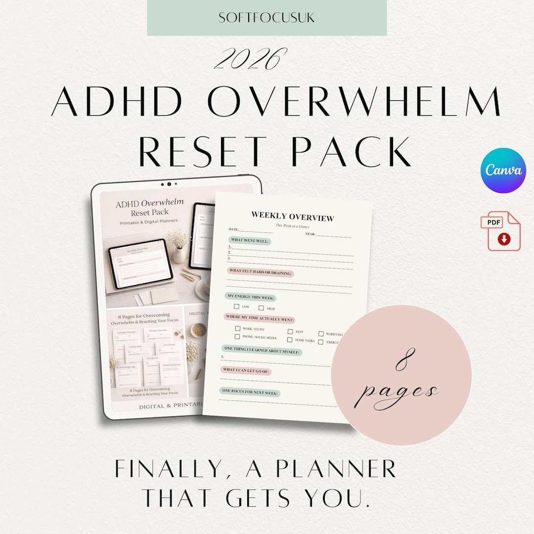 ADHD Planner Printable – Overwhelm Reset, Neurodivergent Focus Tools ...