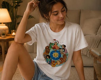 Koszulka z motywem zodiaku, Comfort Colors®, Koszulka z horoskopem niebiańskim, Koszulka z konstelacją Słońca i Księżyca, Koszulka z mistycznym znakiem zodiaku, Prezent z astrologii kosmicznej