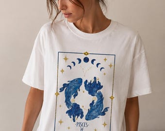Koszulka Ryby Prezent Ryby Spersonalizowana koszulka zodiaku Spersonalizowany prezent Horoskop Koszulka astrologiczna Urodziny Modny Luty Marzec Prezent urodzinowy
