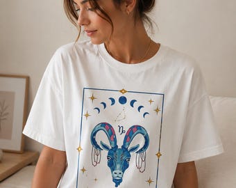 Koszulka z symbolem zodiaku Koziorożca Comfort Colors*, koszulka urodzinowa Koziorożca, prezent dla Koziorożca, koszulka z astrologicznym znakiem zodiaku, konstelacja Koziorożca, koszulka niebiańska