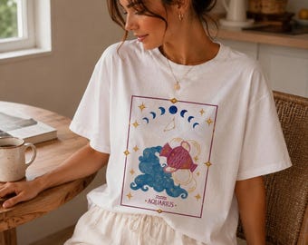 Koszulka z symbolem zodiaku Wodnik Comfort Colors*, koszulka urodzinowa Wodnik, prezent dla Wodnika, koszulka z astrologicznym znakiem zodiaku, konstelacja Wodnika, koszulka z motywem nieba
