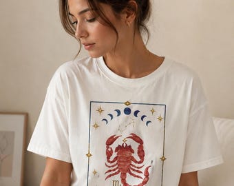 Koszulka Skorpiona z nadrukiem, spersonalizowany prezent z horoskopem, koszulka z horoskopem w mojej erze Skorpiona, prezent astrologiczny na jej październikowe urodziny, koszulka z listopada