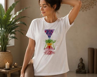 Koszulka z jogą czakr | Koszulka z medytacją duchową | Prezent dla kobiet z uważnością | Koszulka w stylu boho wellness