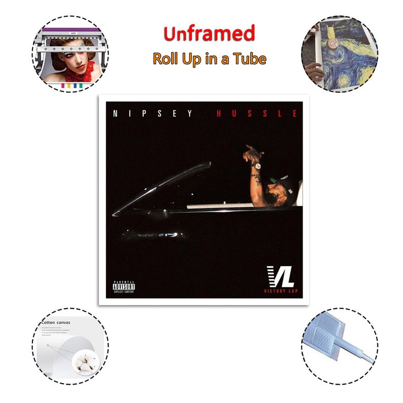 May include: A square print featuring the album cover for Nipsey Hussle's album. The image shows a person in a car with the text "Nipsey Hussle" in red. The words "Victory Lap" are also visible.