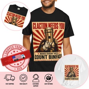 Graaf Binface T-shirt | Stem op Binface Clacton T-shirt, T-shirt met politieke humor