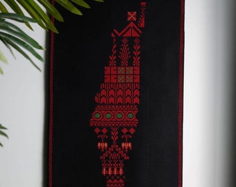 Handmade Embroidered Palestine Map – Palestinian Tatreez Wall Art – Cultural Home Decor Gift