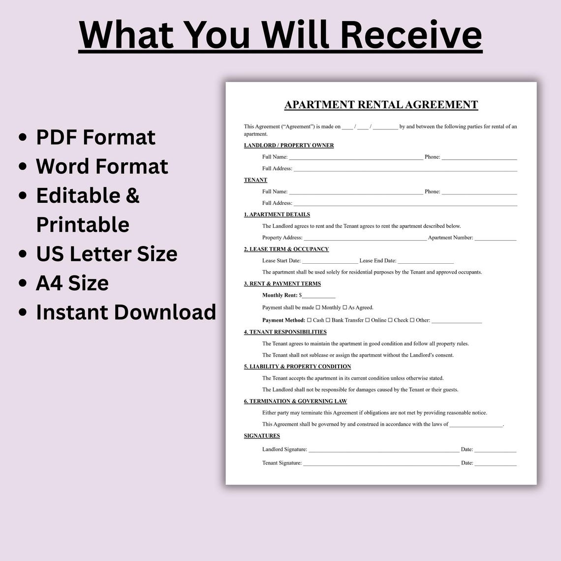 Editable Apartment Rental Agreement Template, Simple Apartment Lease ...