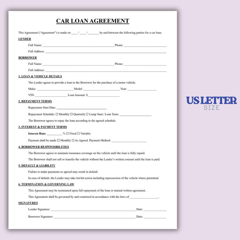 Auto Loan Form.pdf Editable Car Loan Agreement Template, One Page Auto Loan Agreement ...
