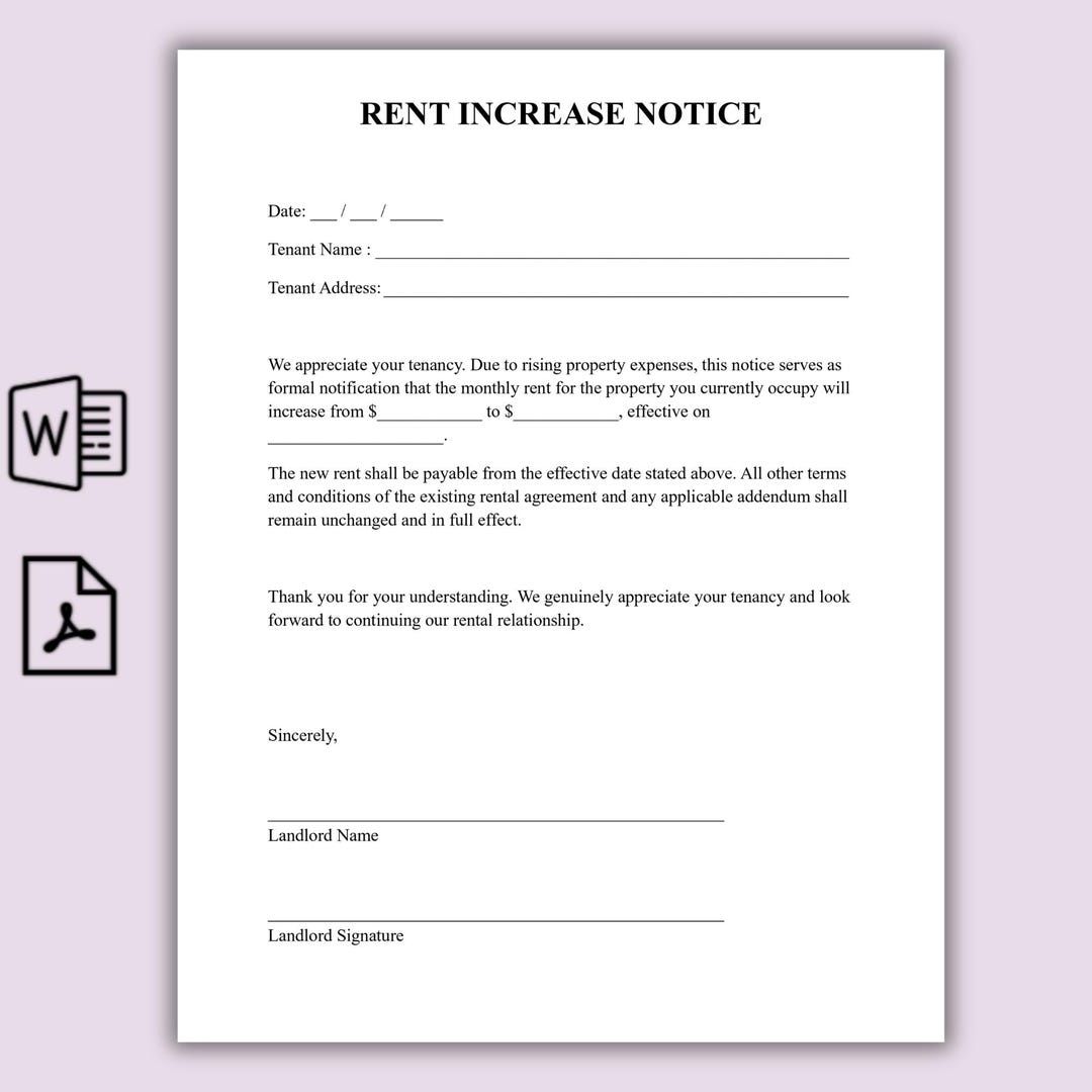 Hdfc Name Addition Form.pdf Buy Rental Increase Notice Template | Editable Rent Increase Letter ...