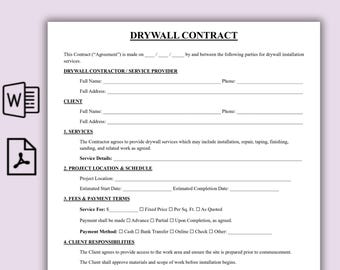 Eenvoudig contract voor gipsplaat, contract voor aannemers van één pagina, bedrijfssjabloon voor gipsplaatservices, overeenkomst voor gipsplaten direct bewerken en afdrukken