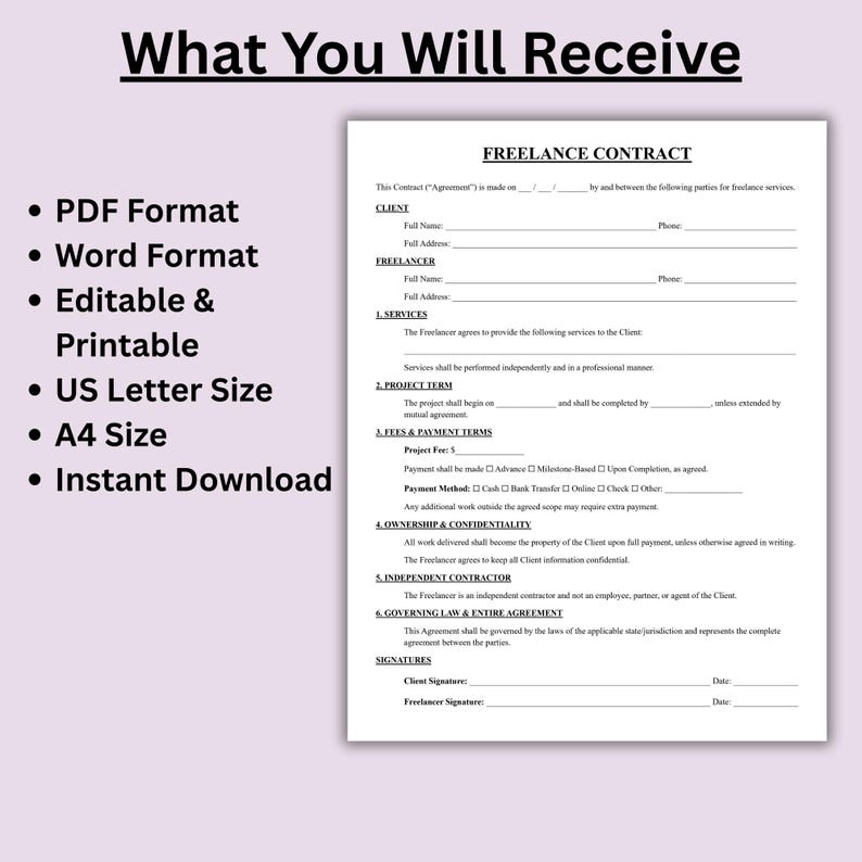 Freelance Contract Template, One Page Freelance Agreement Form ...
