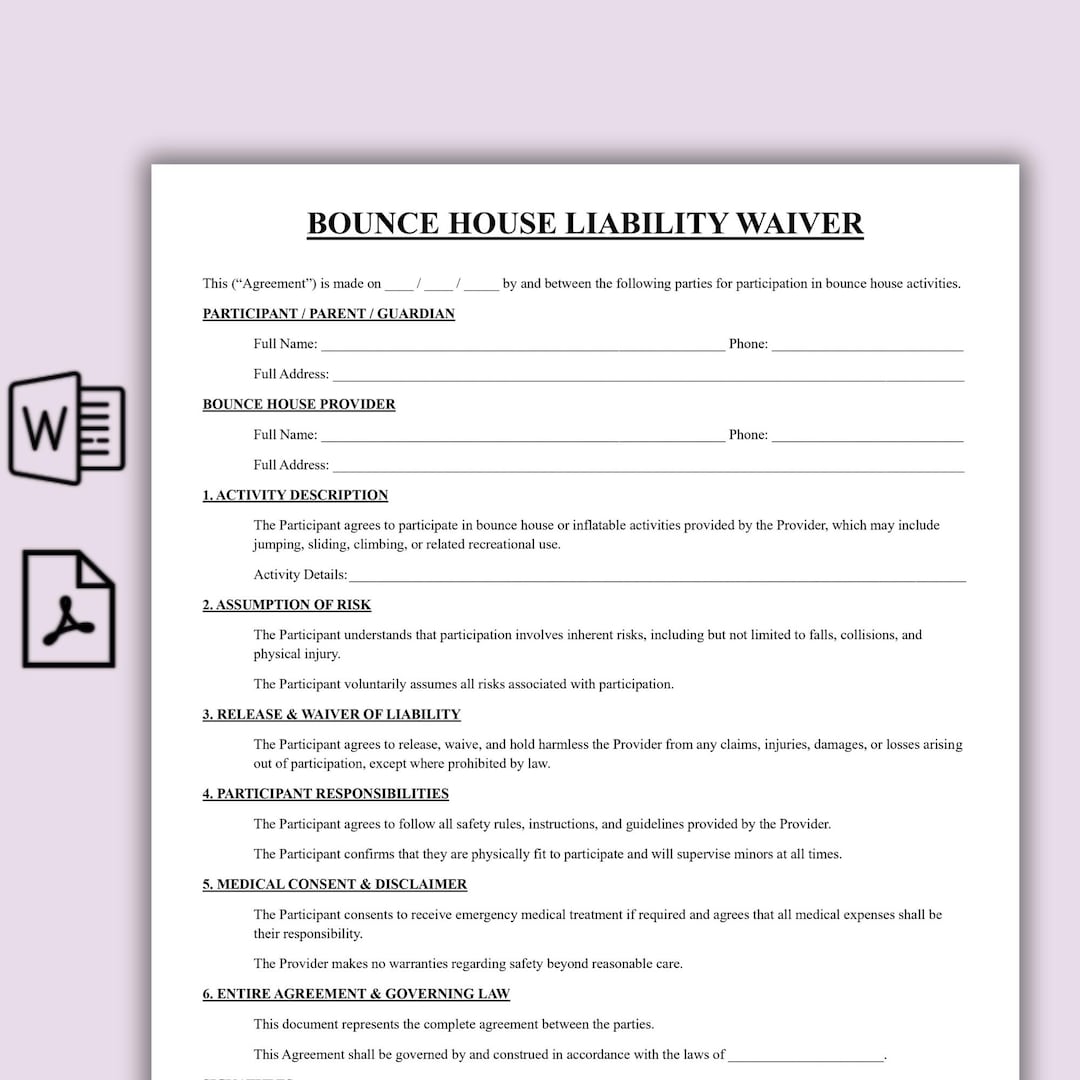 Buy Bounce House Liability Waiver Template, Editable Business Waiver