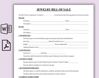 Modello di fattura di vendita di gioielli, contratto di acquisto di gioielli su una pagina, ricevuta di vendita di gioielli, contratto stampabile per gioielli in argento, oro e diamanti