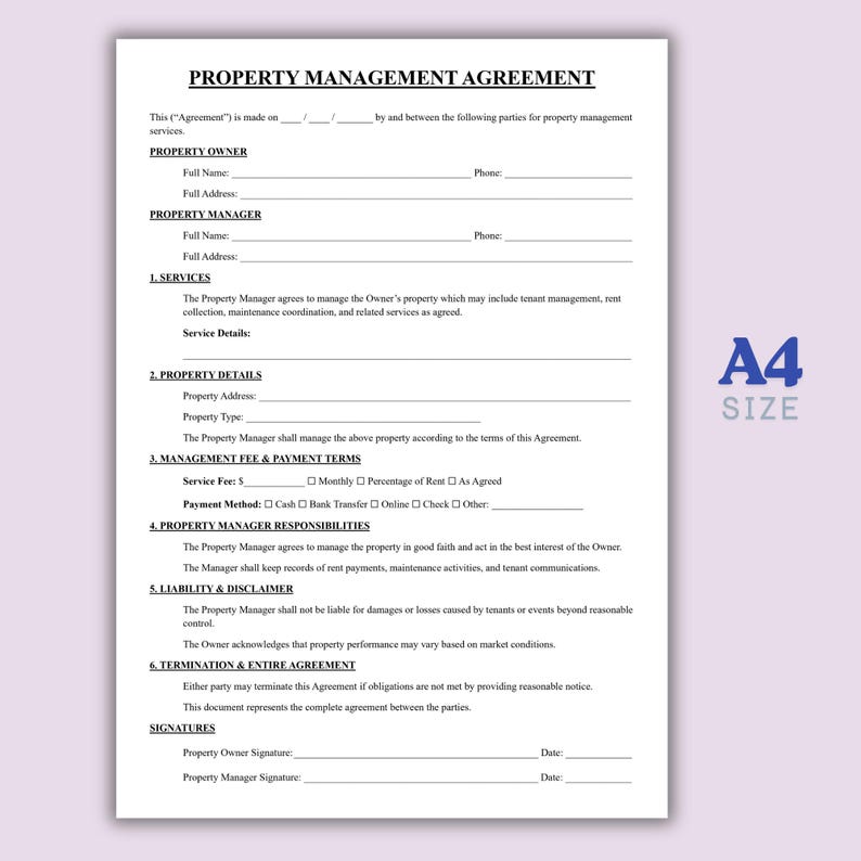 Property Management Agreement Template, Editable Landlord Property ...