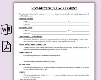 Accordo di non divulgazione di una pagina, modello di accordo di non divulgazione modificabile, NDA freelance, accordo di divulgazione riservata stampabile