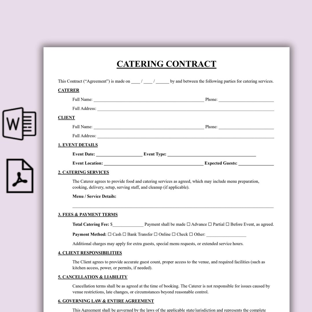 catering order form template | editable business... Catering Contract Template, Editable Catering Service Agreement Form ...