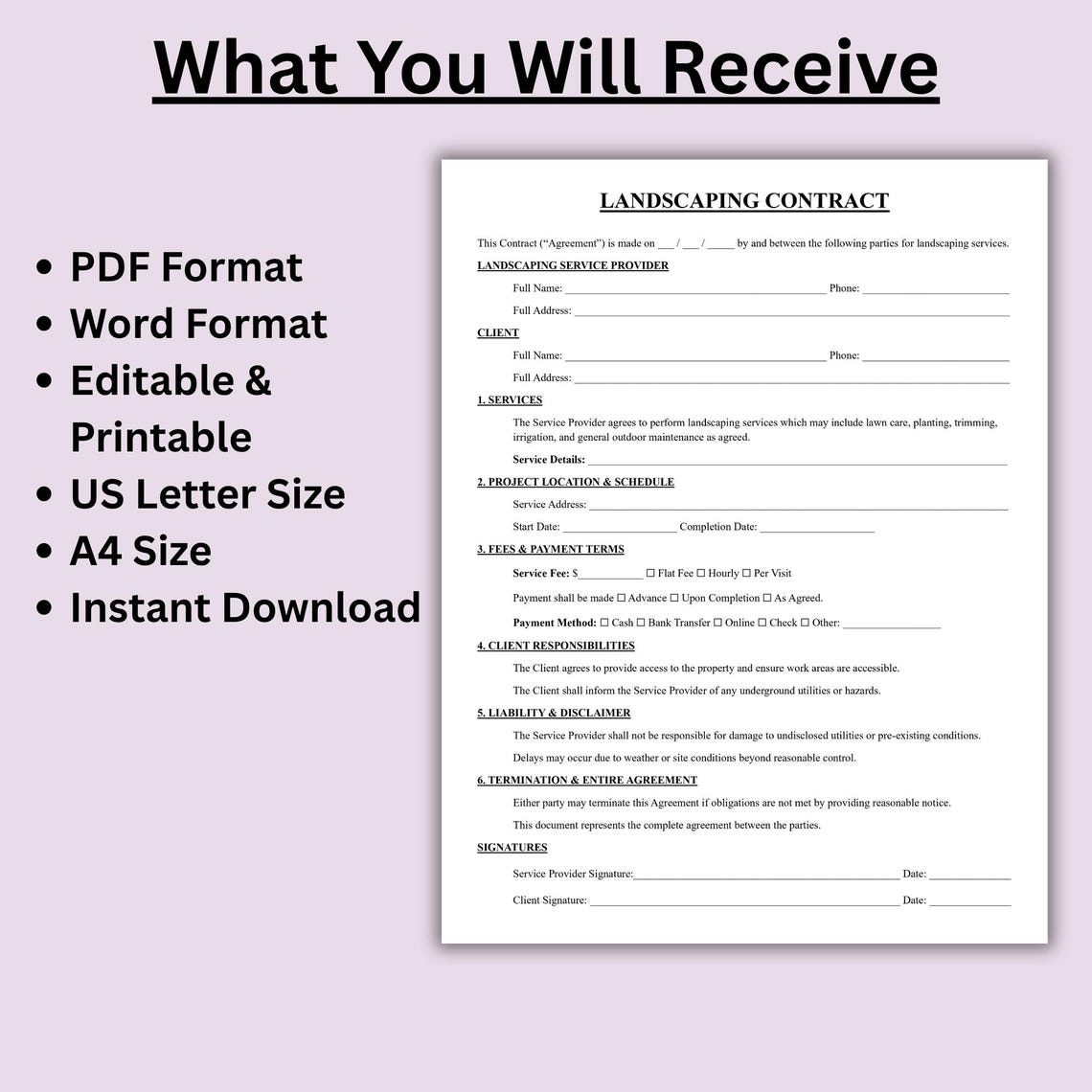 Landscaping Contract.pdf Simple Landscaping Contract Template, One Page Lawn Care Agreement PDF ...