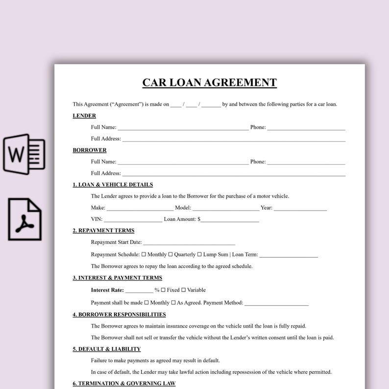 Auto Loan Form.pdf Editable Car Loan Agreement Template, One Page Auto Loan Agreement ...
