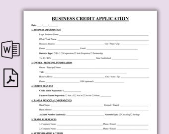 Modello di richiesta di credito aziendale, modulo di richiesta di credito di una pagina, contratto di credito commerciale, richiesta di prestito aziendale modificabile