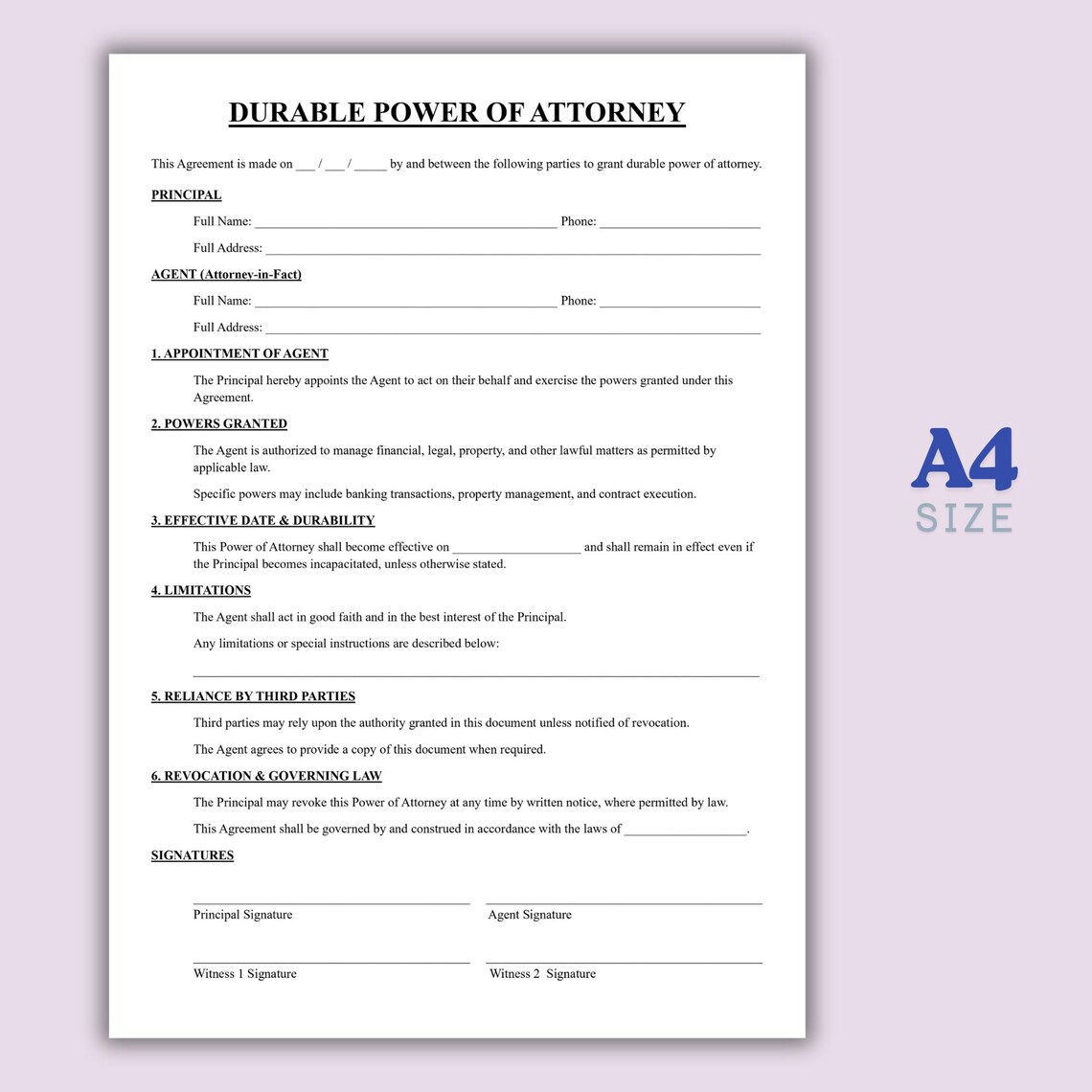 Buy Durable Power of Attorney Template, Printable Durable Power of ...