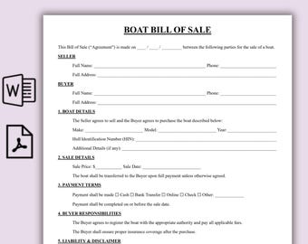 Plantilla imprimible de contrato de compraventa de embarcaciones, contrato de compraventa de embarcaciones en PDF de una página, contrato de compraventa de embarcaciones, contrato profesional de compraventa de embarcaciones