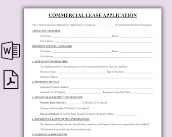 Modello semplice di richiesta di locazione commerciale, modulo di richiesta di locazione aziendale personalizzabile, contratto di locazione di immobili commerciali stampabile