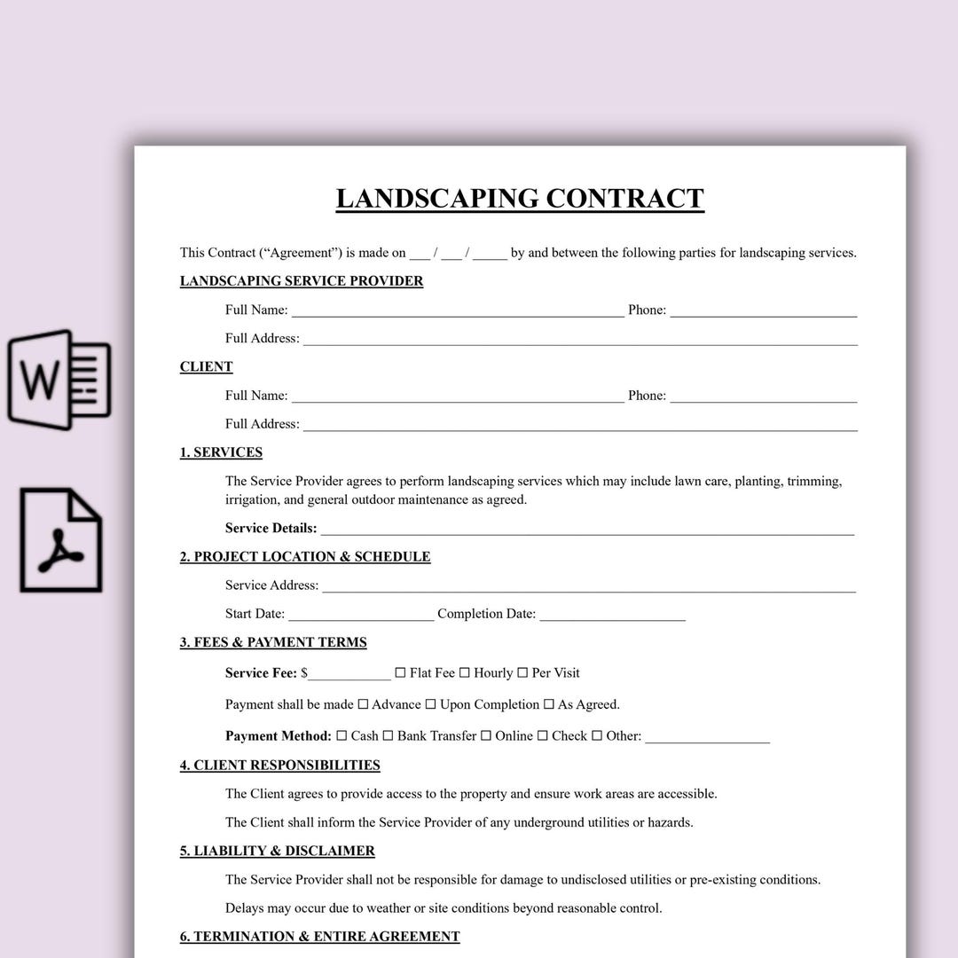 Landscaping Contract.pdf Simple Landscaping Contract Template, One Page Lawn Care Agreement PDF ...