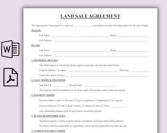 Plantilla de contrato de compraventa de terrenos, escritura de compraventa de terrenos sencilla, contrato de compraventa de bienes inmuebles editable, formulario de venta de bienes muebles