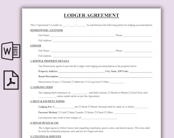 Modelo de contrato de arrendamiento, contrato de alquiler de habitación, contrato de alquiler de habitación de una página, formulario de contrato de alojamiento simple, contrato entre propietario e inquilino