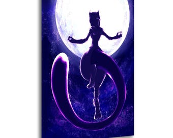 Lienzo impreso de Mewtwo (anime): Póster de arte mural en pose de meditación