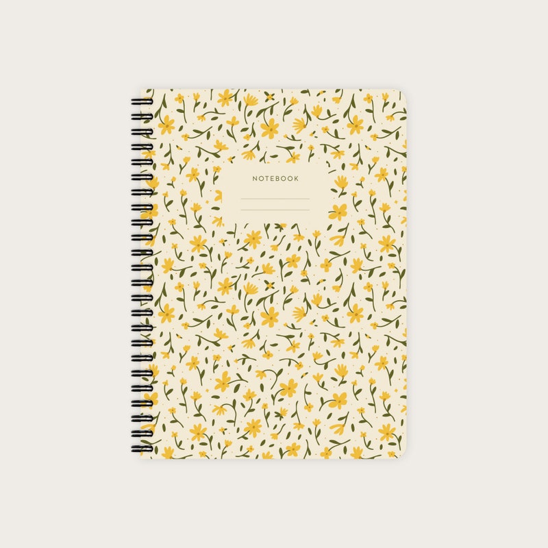 Beige - Floral Printed Handmade Classic Notebook with Pencil (Large) main image 1