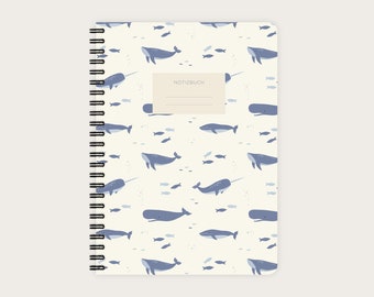 Notebook A5 | Ocean Animals Pattern | Whale & Fish