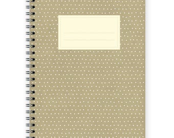 Cuaderno A5 / Patrón de Lunares Pequeños Beige / organizador / planificador / diario encuadernado en espiral