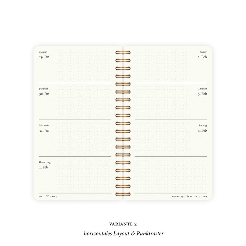 Kalender Klein 2024 Horizontales oder Vertikales Layout Linien oder Punkte 1 Woche 2 Seiten Bild 4