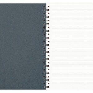 May include: A gray spiral bound notebook with lined white pages.