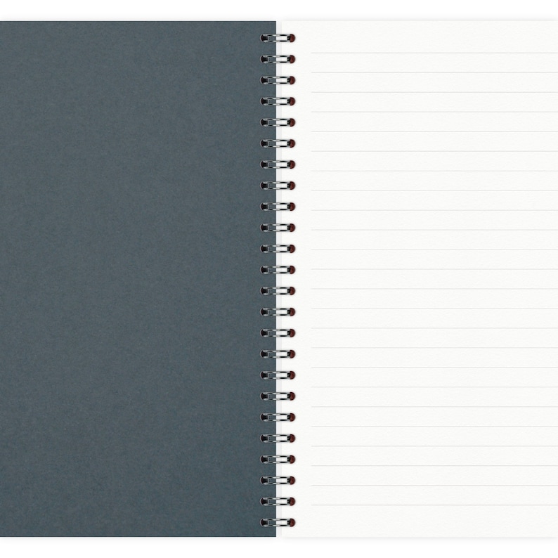 May include: A gray spiral bound notebook with lined white pages.