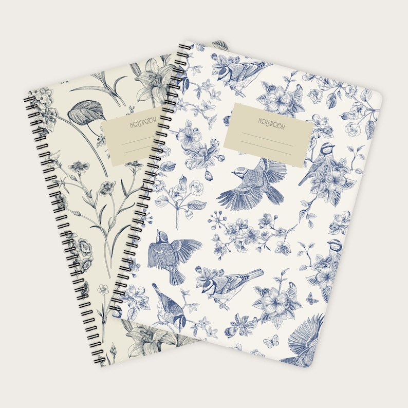 Set of 2 Notebooks A4 Flowers & Birds journal note pad image 1