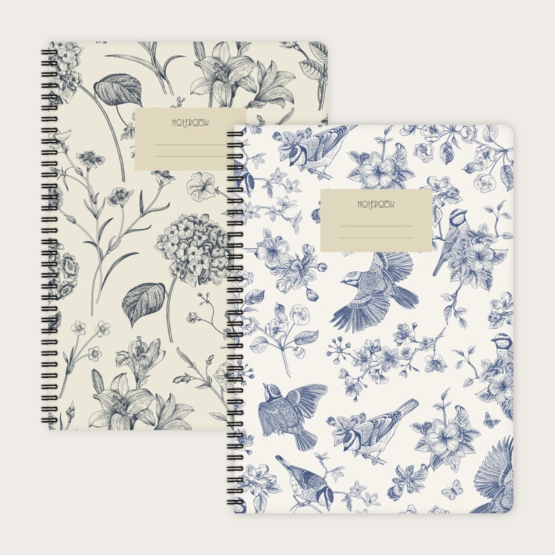 Set of 2 Notebooks A4 Flowers & Birds journal note pad image 2