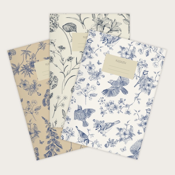 Set of 3 Notebooks Stapled A5 | Flower & Butterfly Patterns