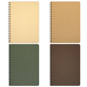 May include: Four spiral bound notebooks with different colored covers. The covers are beige, brown, green, and dark brown.
