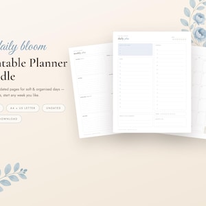 Dusty Blue Printable Planner Bundle, Undated Daily Weekly Monthly Planner, Habit Tracker, Budget, Meal Plan, Self Care, A4 Letter PDF image 1