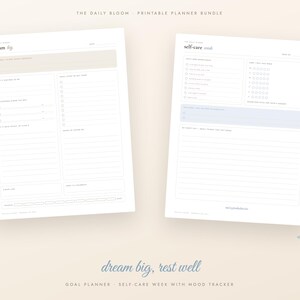 Dusty Blue Printable Planner Bundle, Undated Daily Weekly Monthly Planner, Habit Tracker, Budget, Meal Plan, Self Care, A4 Letter PDF image 9