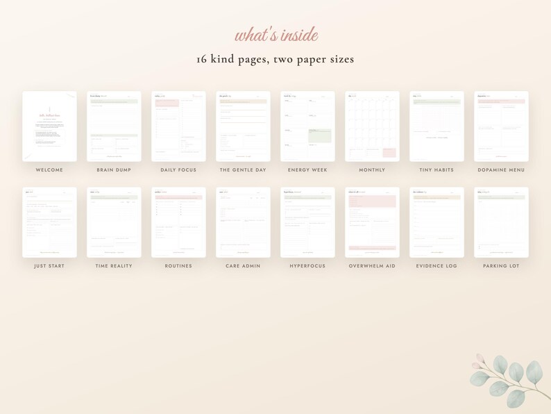 ADHD planner afdrukbare bundel, ongedateerde dagelijkse planner volwassen ADHD, dopaminemenu, hersendump, gewoontetracker, routines, A4-brief-pdf afbeelding 5