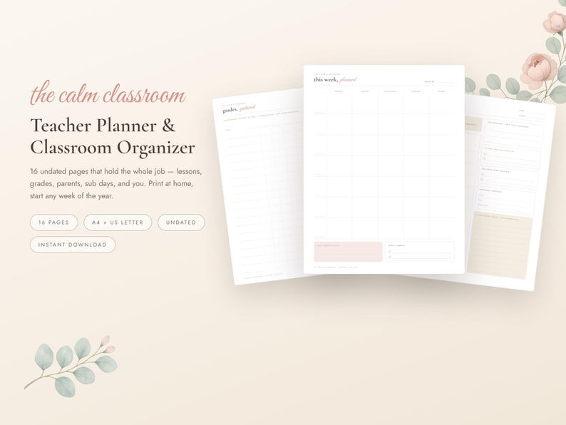 Teacher Planner Printable, Undated Lesson Planner, Grade Tracker, Attendance Sheet, Seating Chart, Sub Plans, Back to School, A4 Letter PDF imagen 1