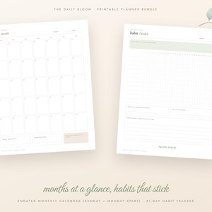 Lot d'agendas imprimables vert sauge, agenda hebdomadaire mensuel non daté, suivi des habitudes, budget, plan de repas, soins personnels, format A4 lettre PDF image 4