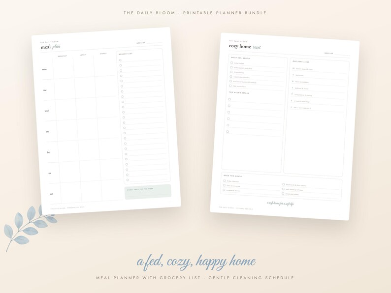 Dusty Blue Printable Planner Bundle, Undated Daily Weekly Monthly Planner, Habit Tracker, Budget, Meal Plan, Self Care, A4 Letter PDF image 3