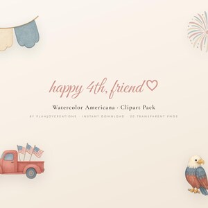 4th of July Clipart Watercolor PNG, Patriotic Clipart Bundle, Americana Sublimation, Fireworks Flag Truck, Transparent, Commercial Use image 10