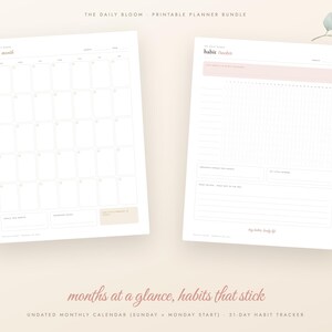 Paquete de planificadores imprimibles, planificador diario, semanal y mensual sin fecha, registro de hábitos, presupuesto, planificador de comidas, diario de autocuidado, PDF tamaño A4 (Carta estadounidense) imagen 5