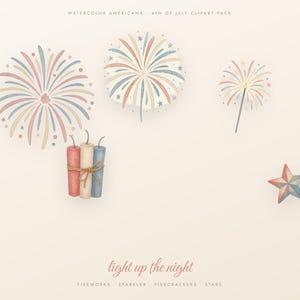 4th of July Clipart Watercolor PNG, Patriotic Clipart Bundle, Americana Sublimation, Fireworks Flag Truck, Transparent, Commercial Use image 4